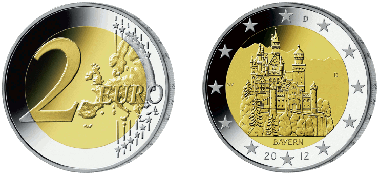 Abbildung Bildseite und Wertseite Gedenkmünze "Bayern" (BGBl. I 2011 S. 2172)