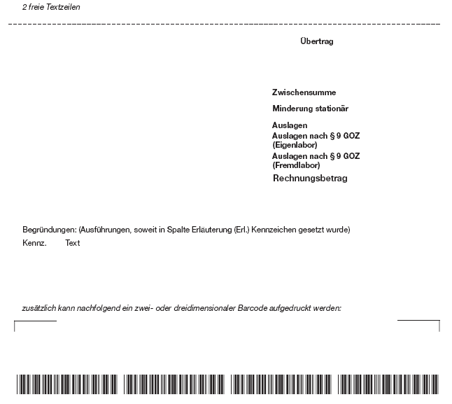 Liquidationsvordruck Zahnarztleistungen Seite 2 (BGBl. I 2011 S. 2682)