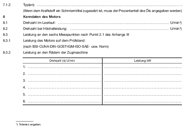 Anhang II Hauptmerkmale der Zugmaschine und des Motors und Angaben über die Durchführung der Prüfungen, Seite 3 (BGBl. 2012 I S. 792)