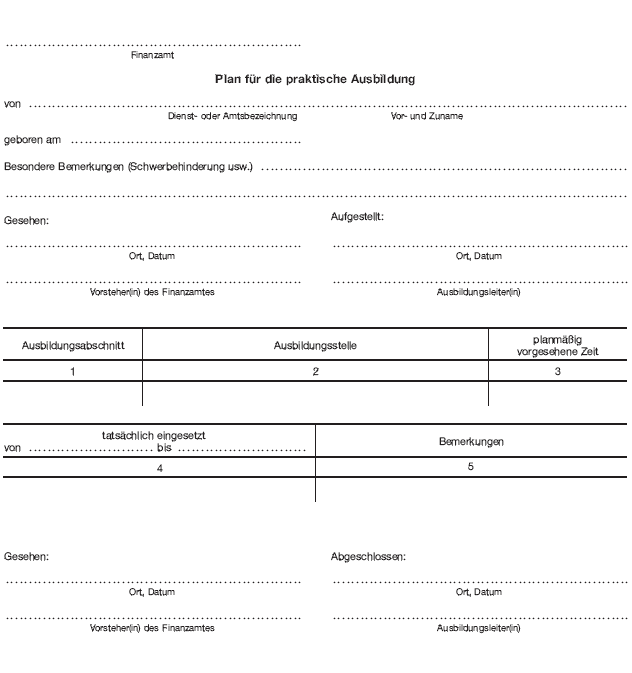 - mittlerer/gehobener Dienst - Plan für die praktische Ausbildung (BGBl. 2012 I S. 1133)