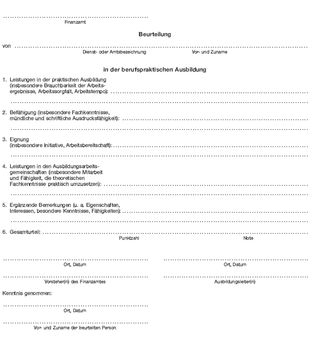 - mittlerer Dienst - Beurteilung in der berufspraktischen Ausbildung (BGBl. 2012 I S. 1134)