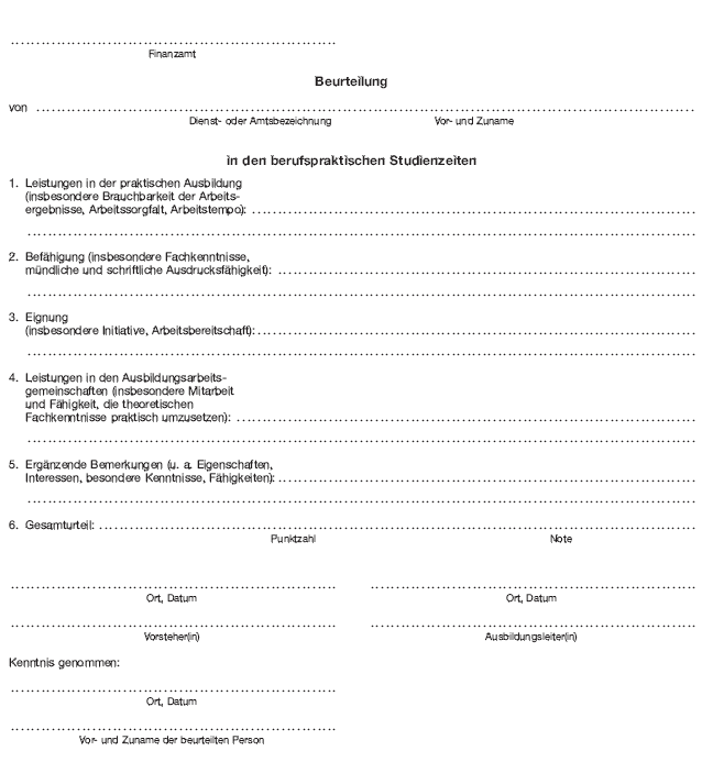 - gehobener Dienst - Beurteilung in den berufspraktischen Studienzeiten (BGBl. 2012 I S. 1135)