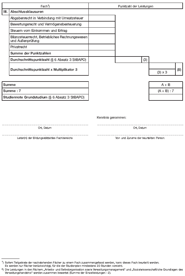 - gehobener Dienst - Beurteilung der Leistungen im Grundstudium (BGBl. 2012 I S. 1142)