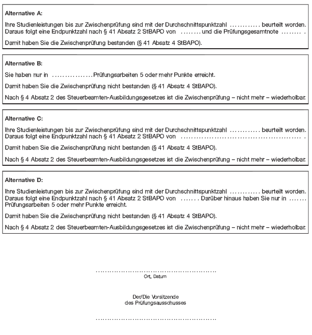 - gehobener Dienst - Mitteilung über das Ergebnis der Zwischenprüfung (BGBl. 2012 I S. 1148)