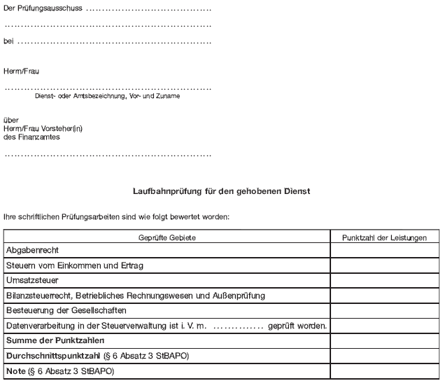 - gehobener Dienst - Mitteilung über die Nichtzulassung zur mündlichen Laufbahnprüfung (BGBl. 2012 I S. 1156)