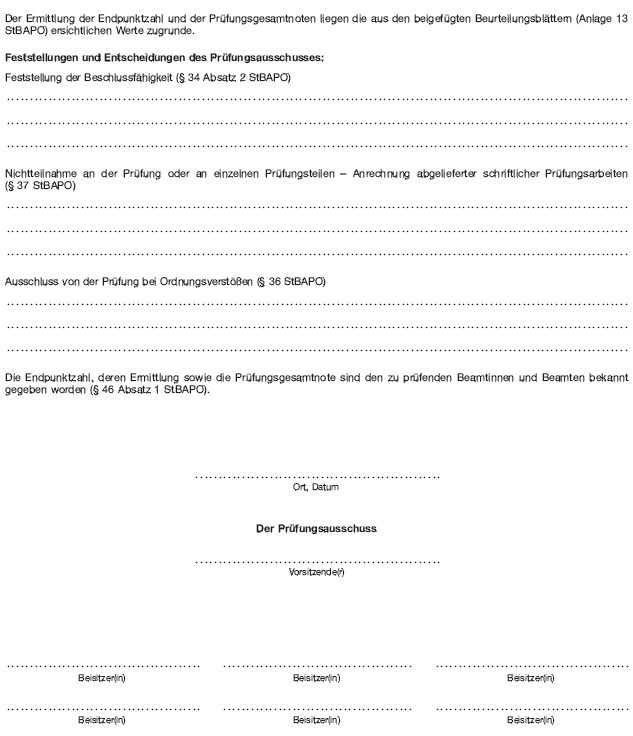 - mittlerer Dienst - Niederschrift über die Laufbahnprüfung (BGBl. 2012 I S. 1161)