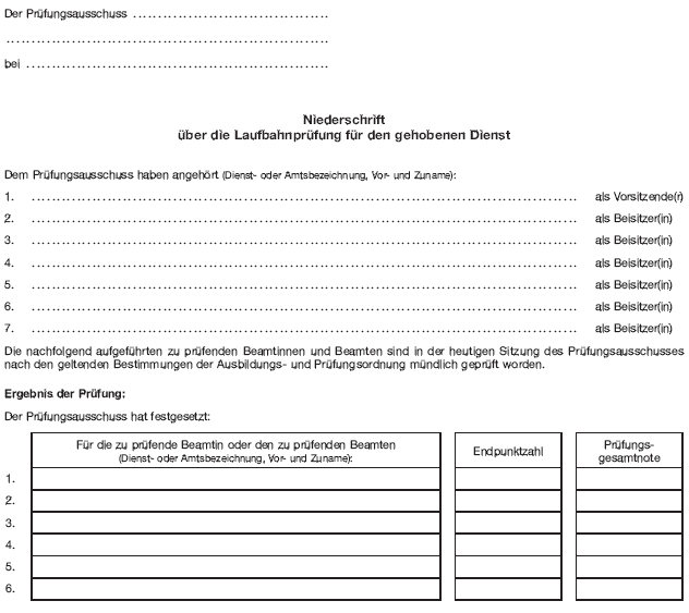 - gehobener Dienst - Niederschrift über die Laufbahnprüfung (BGBl. 2012 I S. 1162)