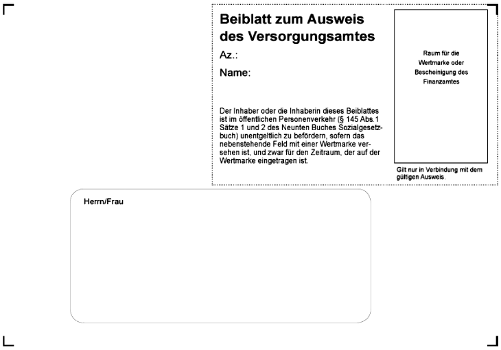 Muster 2 Beiblatt zum Ausweis des Versorgungsamtes (BGBl. I 2012 S. 1276)