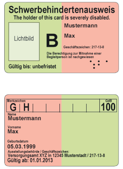 Muster 5 Schwerbehindertenausweis nach § 1 Absatz 5 (BGBl. I 2012 S. 1277)