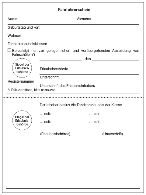 Fahrlehrerschein, Seite 1 (BGBl. I 2012 S. 1353)