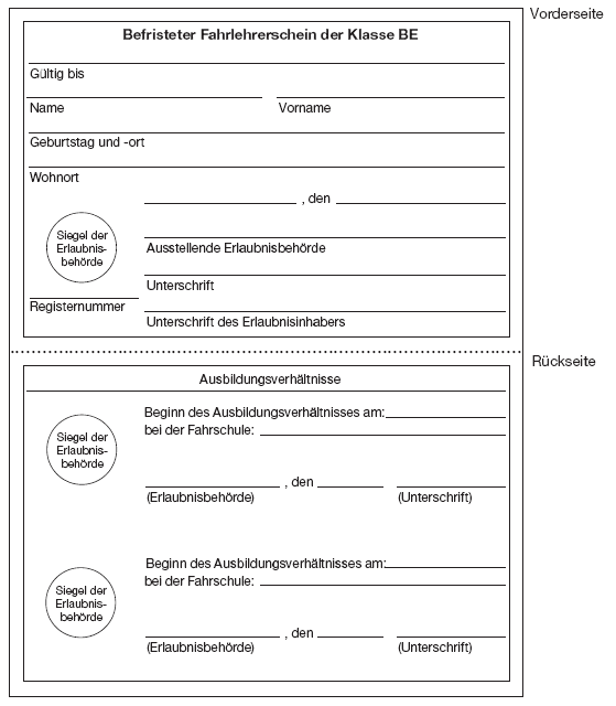 Befristeter Fahrlehrerschein der Klasse BE (BGBl. I 2012 S. 1357)