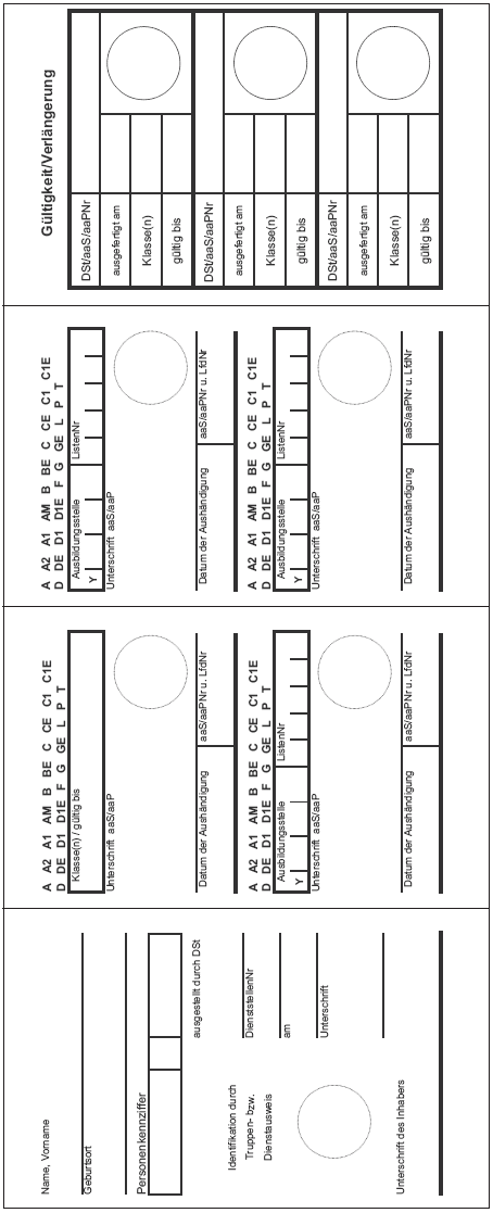 Muster Dienstführerschein der Bundeswehr Seite 2 (BGBl. I 2012 S. 1415)