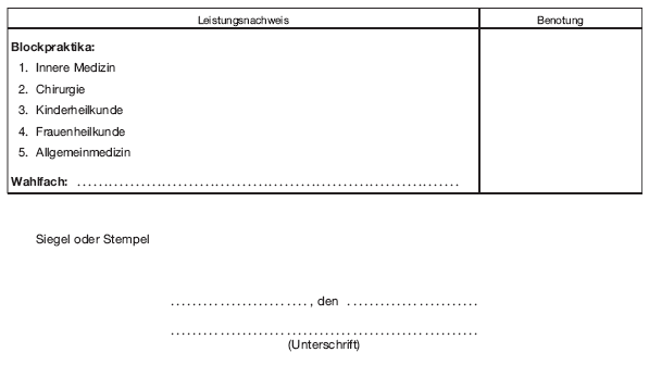 Zeugnis über den Zweiten Abschnitt der Ärztlichen Prüfung (BGBl. I 2012 S. 1552)