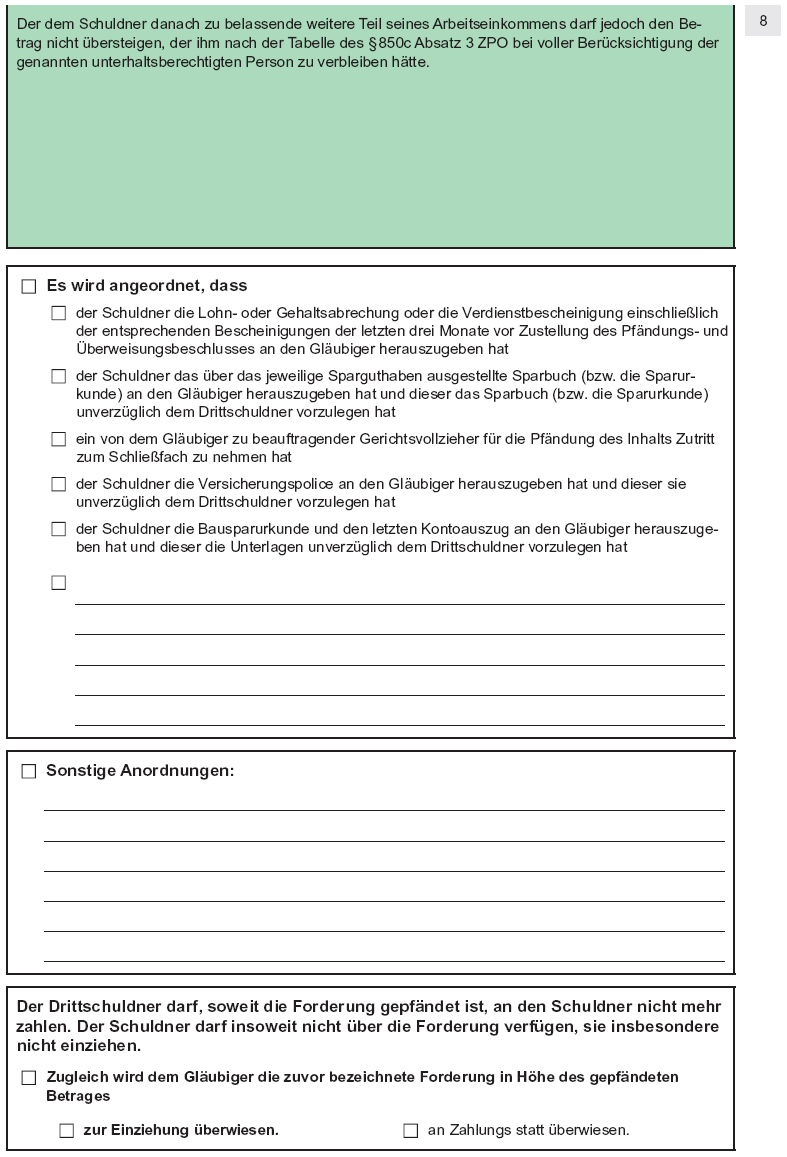 Antrag auf Erlass eines Pfändungs- und Überweisungsbeschlusses insbesondere wegen gewöhnlicher Geldforderungen, Seite 8 (BGBl. I 2012 S. 1835)