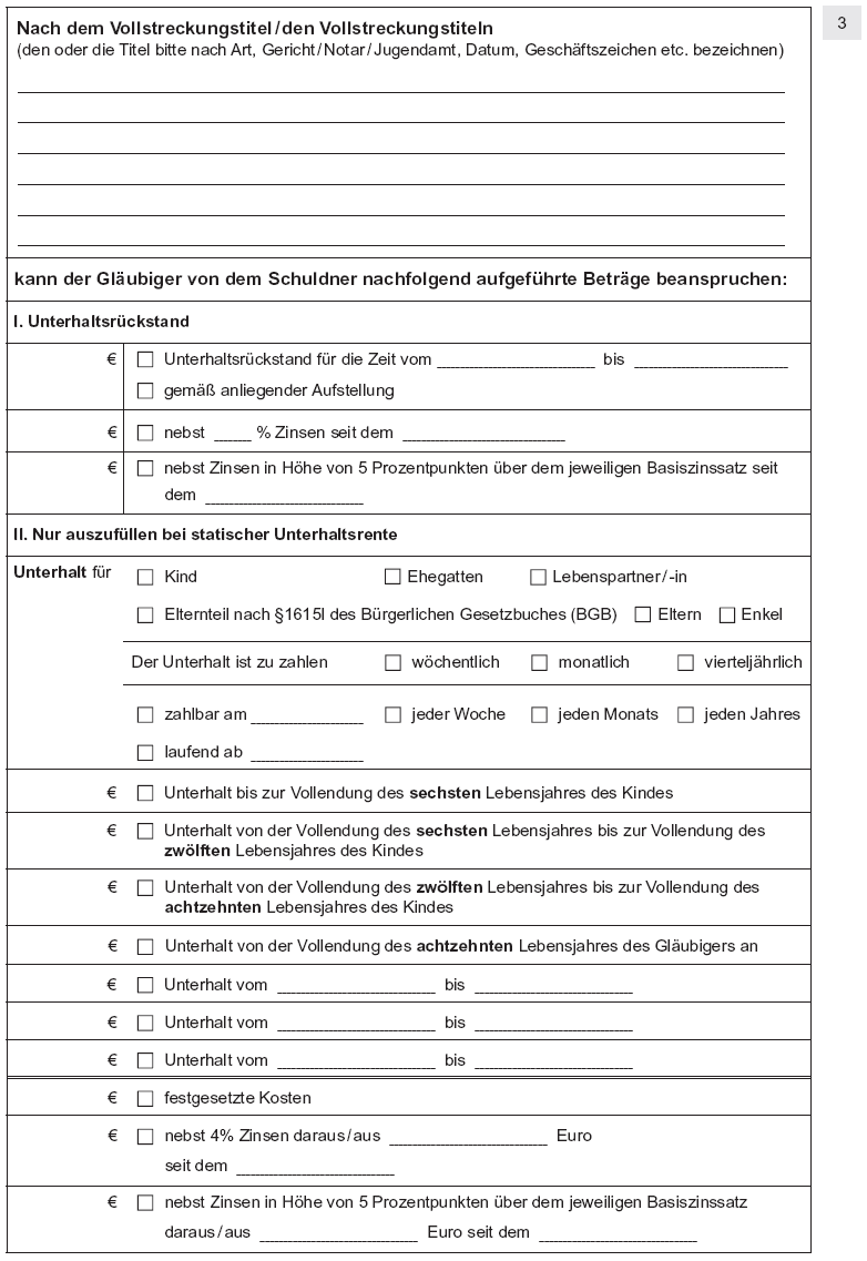 Antrag auf Erlass eines Pfändungs- und Überweisungsbeschlusses wegen Unterhaltsforderungen, Seite 3 (BGBl. I 2012 S. 1840)