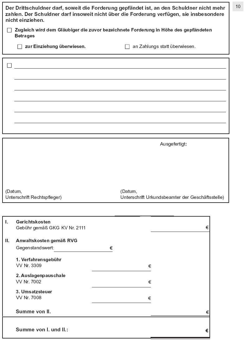 Antrag auf Erlass eines Pfändungs- und Überweisungsbeschlusses wegen Unterhaltsforderungen, Seite 10 (BGBl. I 2012 S. 1847)