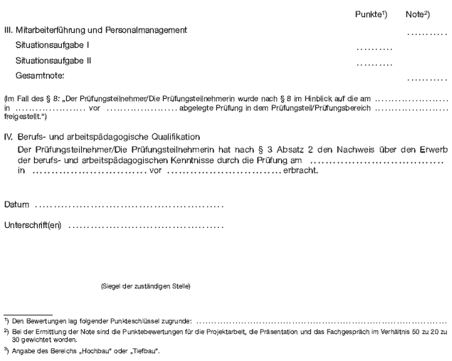 Muster Zeugnis über die Prüfung zum anerkannten Fortbildungsabschluss Geprüfter Polier/Geprüfte Polierin, Seite 2 (BGBl. 2012 I S. 1934)