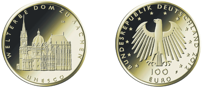 Abbildung von Bild- und Wertseite „UNESCO Welterbe - Dom zu Aachen" (BGBl. 2012 I S. 2174)