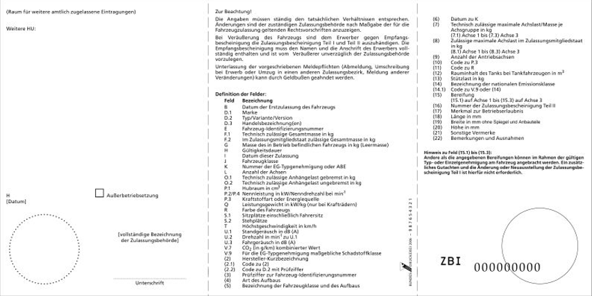 Zulassungsbescheinigung Teil I Rückseite (BGBl. I 2011 S. 205, 2012 I 2240)