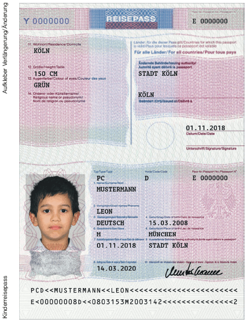 Kinderreisepass Aufkleber Verlängerung/Änderung (BGBl. 2013 I S. 334)