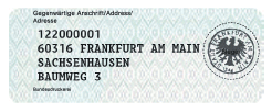 Muster des Aufklebers zur Anschriftenänderung des Personalausweises in der Ausgabeform bis 31. Oktober 2010 (BGBl. 2013 I S. 341)