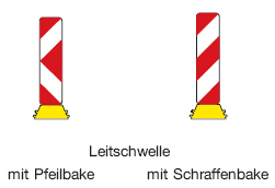 Zeichen 628 Leitschwelle mit Pfeilbake mit Schraffenbake (BGBl. I 2013 S. 425)