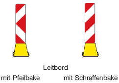 Zeichen 629 Leitbord mit Pfeilbake mit Schraffenbake (BGBl. I 2013 S. 425)