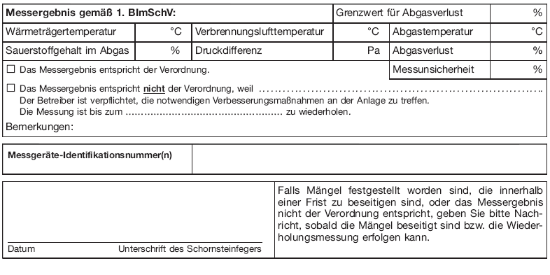 Formblatt zum Nachweis der Durchführung von Schornsteinfegerarbeiten, Seite 3 (BGBl. I 2013 S. 764)