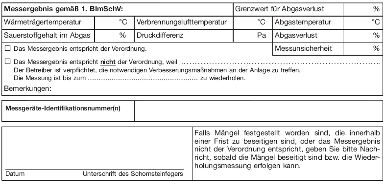 Formblatt zum Nachweis der Durchführung von Schornsteinfegerarbeiten, Seite 3 (BGBl. I 2013 S. 764)