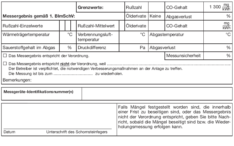 Formblatt zum Nachweis der Durchführung von Schornsteinfegerarbeiten, Seite 5 (BGBl. I 2013 S. 766)
