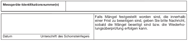 Formblatt zum Nachweis der Durchführung von Schornsteinfegerarbeiten, Seite 11 (BGBl. I 2013 S. 772)