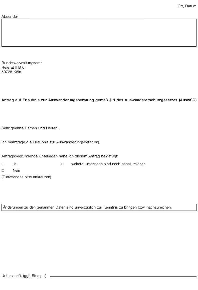 Antrag auf Erlaubnis zur Auswanderungsberatung, Seite 2 (BGBl. I 2013 S. 808)