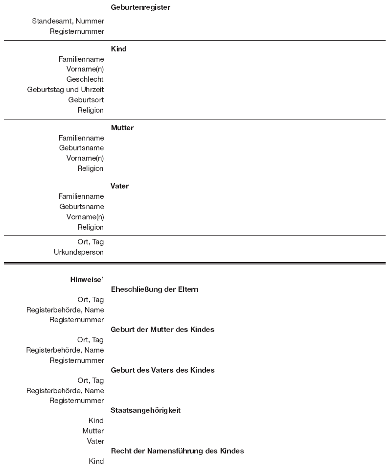 Geburtenregister, Seite 1 (BGBl. I 2013 S. 1148)