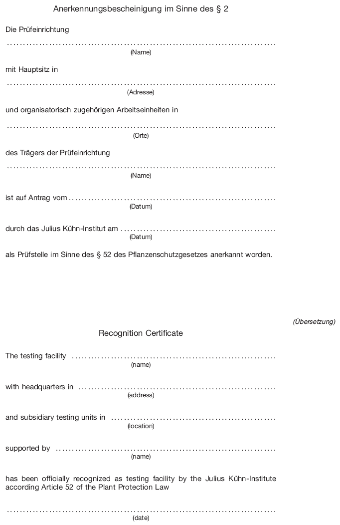 Anerkennungsbescheinigung im Sinne des § 2 (BGBl. I 2013 S. 1965)