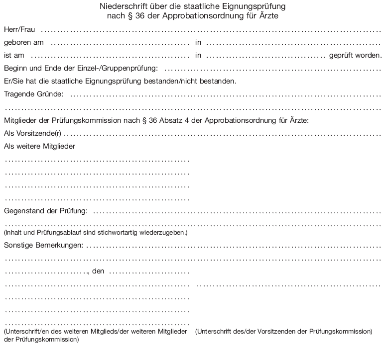 Muster Niederschrift über die staatliche Eignungsprüfung (BGBl. 2013 I S. 3018)