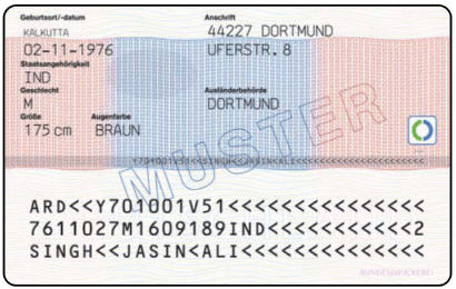 Muster Aufenthaltstitel Daueraufenthalt-EG Rückseite (BGBl. 2013 I S. 3490)