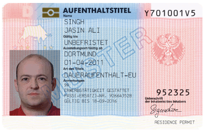 Muster Aufenthaltstitel Daueraufenthalt-EU Vorderseite (BGBl. 2013 I S. 3491)