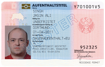 Muster Aufenthaltstitel Daueraufenthalt-EU Vorderseite (BGBl. 2013 I S. 3491)