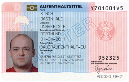 Muster Aufenthaltstitel Daueraufenthalt-EU Vorderseite (BGBl. 2013 I S. 3491)