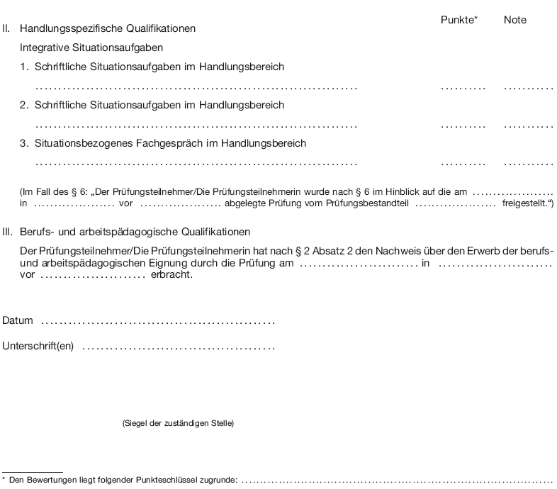 Muster Zeugnis über die Prüfung zum anerkannten Fortbildungsabschluss Geprüfter Industriemeister - Fachrichtung Glas, Seite 2 (BGBl. I 2013 S. 3617)