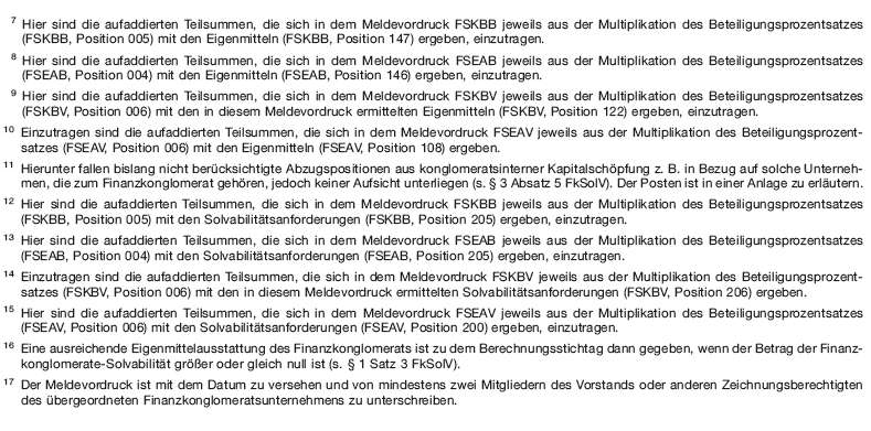 Übersichtsbogen zur Berechnung der Finanzkonglomerate-Solvabilität - Gesamtübersicht (FSG) - (BGBl. I 2013 S. 3680)