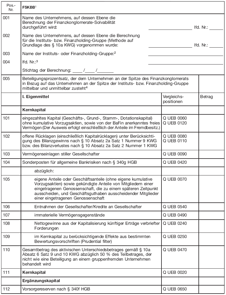 Meldevordruck - Konsolidierte Berechnung Banken (FSKBB) - (BGBl. I 2013 S. 3686)