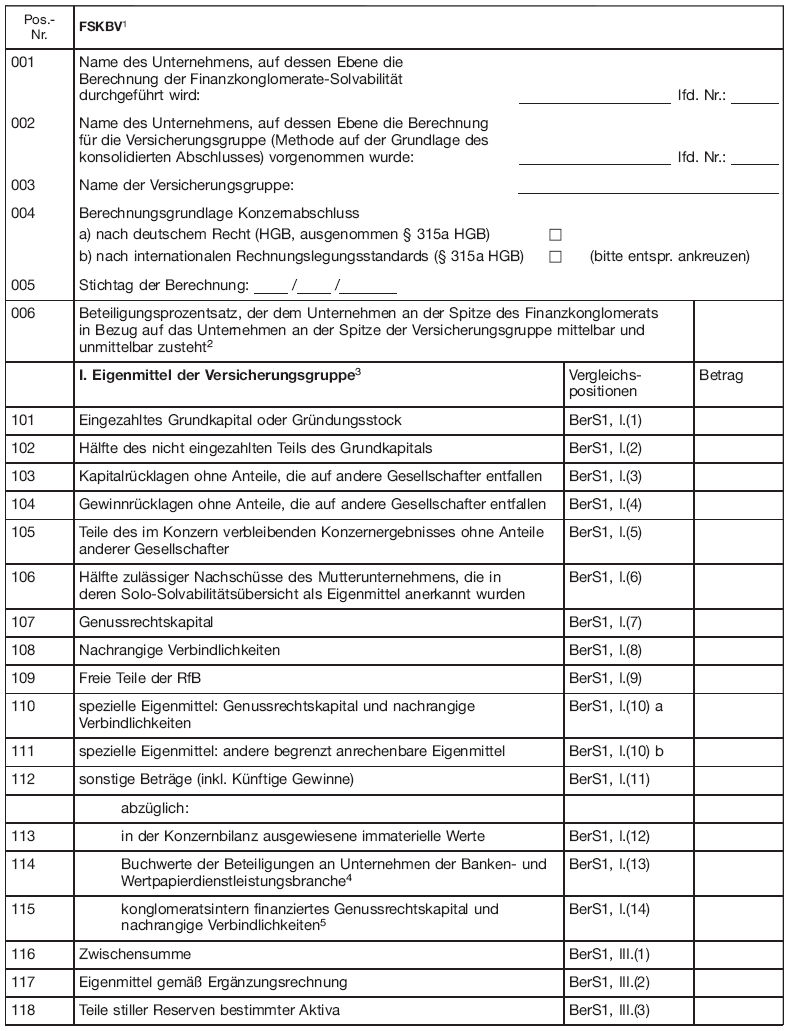 Meldevordruck - Konsolidierte Berechnung Versicherungsunternehmen (FSKBV) - (BGBl. I 2013 S. 3689)