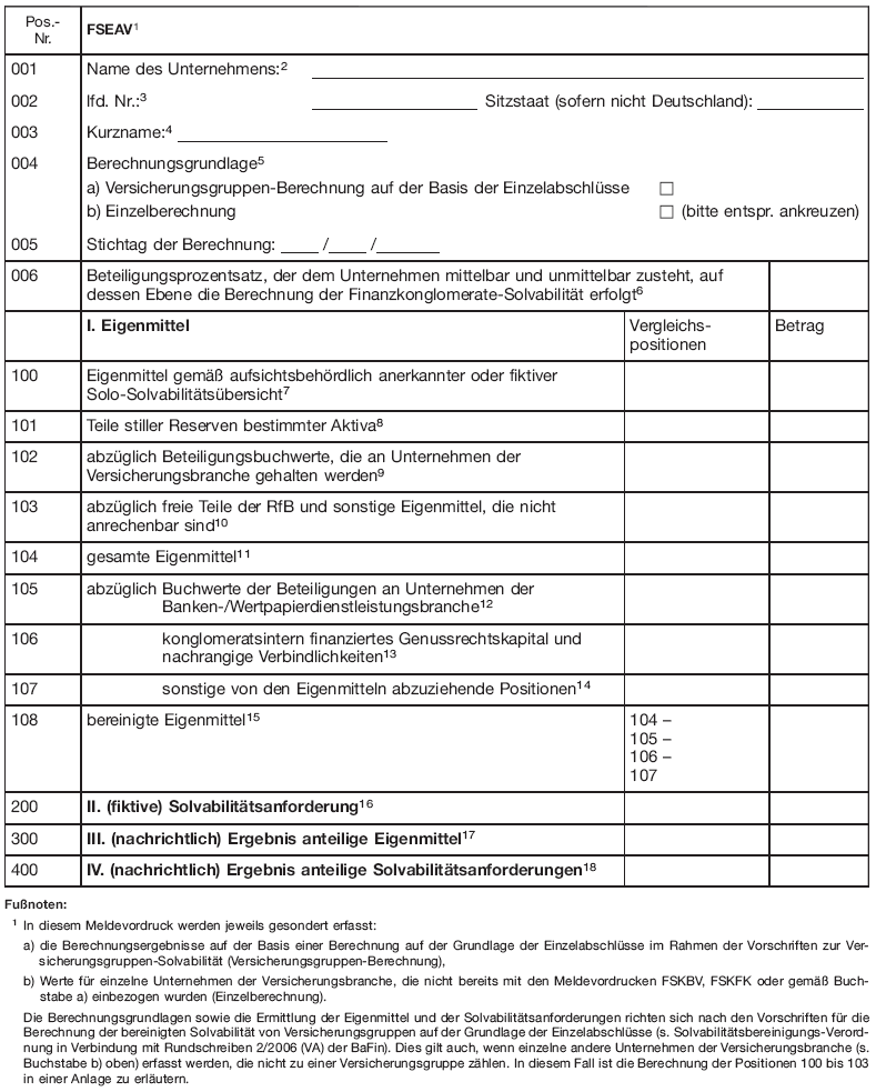 Meldevordruck - Einzelabschluss Versicherungsunternehmen (FSEAV) - (BGBl. I 2013 S. 3694)