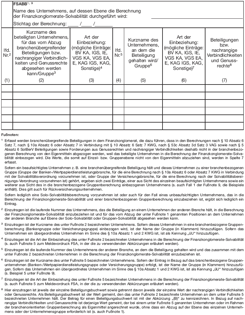 Meldevordruck - Abzug branchenübergreifender Beteiligungen (FSABB) - (BGBl. I 2013 S. 3700)