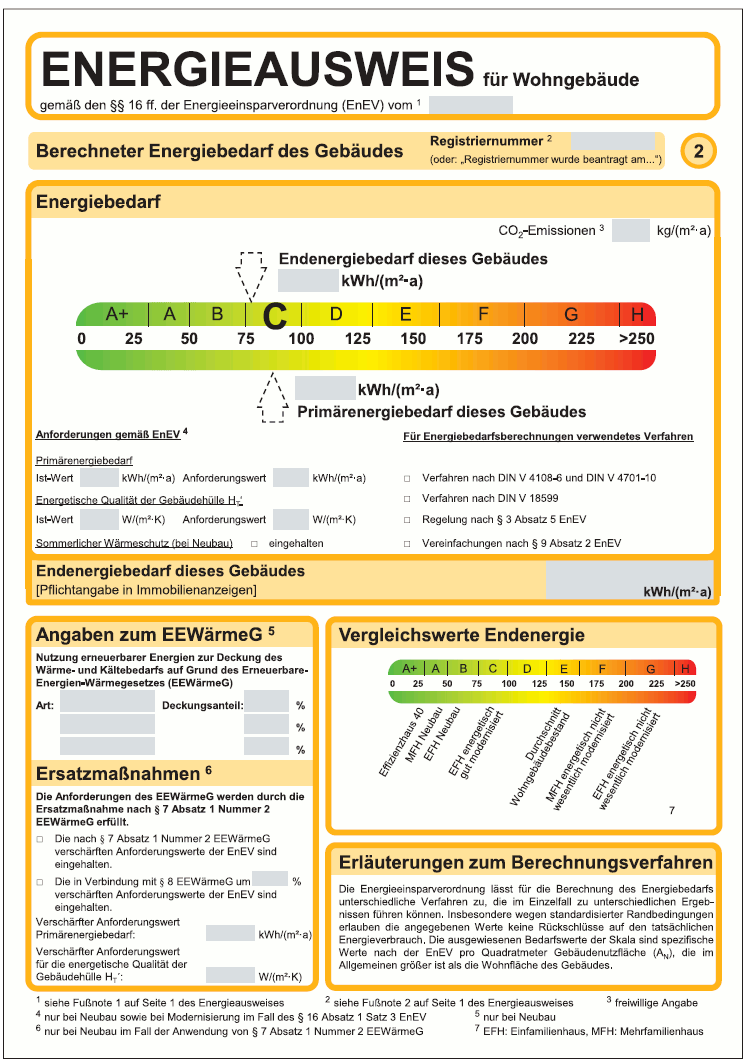 Anlage 6 Enev Zu 16 Muster Energieausweis Wohngebaude Energieeinsparverordnung