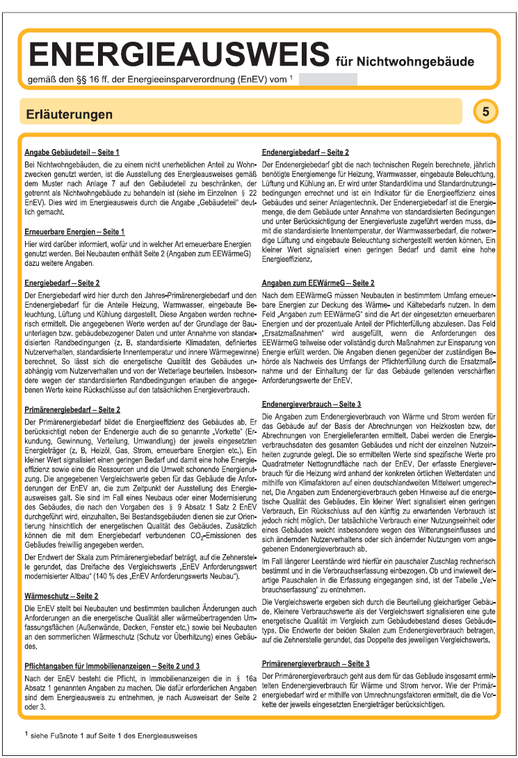 Muster Energieausweis Nichtwohngebäude 2014 Seite 5 (BGBl. I 2013 S. 3986)