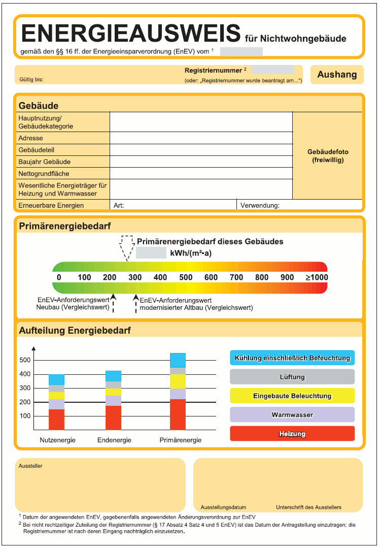 Muster Aushang Energieausweis auf der Grundlage des Energiebedarfs 2014 (BGBl. I 2013 S. 3987)