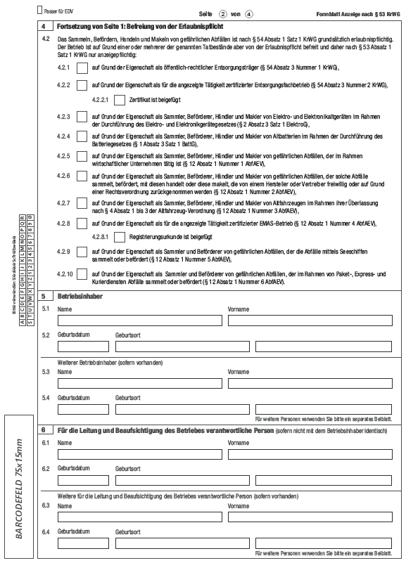 Vordruck Anzeige von Sammlern, Beförderern, Händlern und Maklern von Abfällen, Seite 2 (BGBl. 2013 I S. 4052)