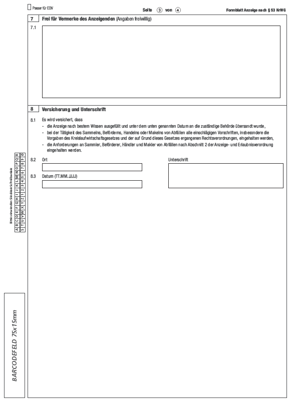 Vordruck Anzeige von Sammlern, Beförderern, Händlern und Maklern von Abfällen, Seite 3 (BGBl. 2013 I S. 4053)